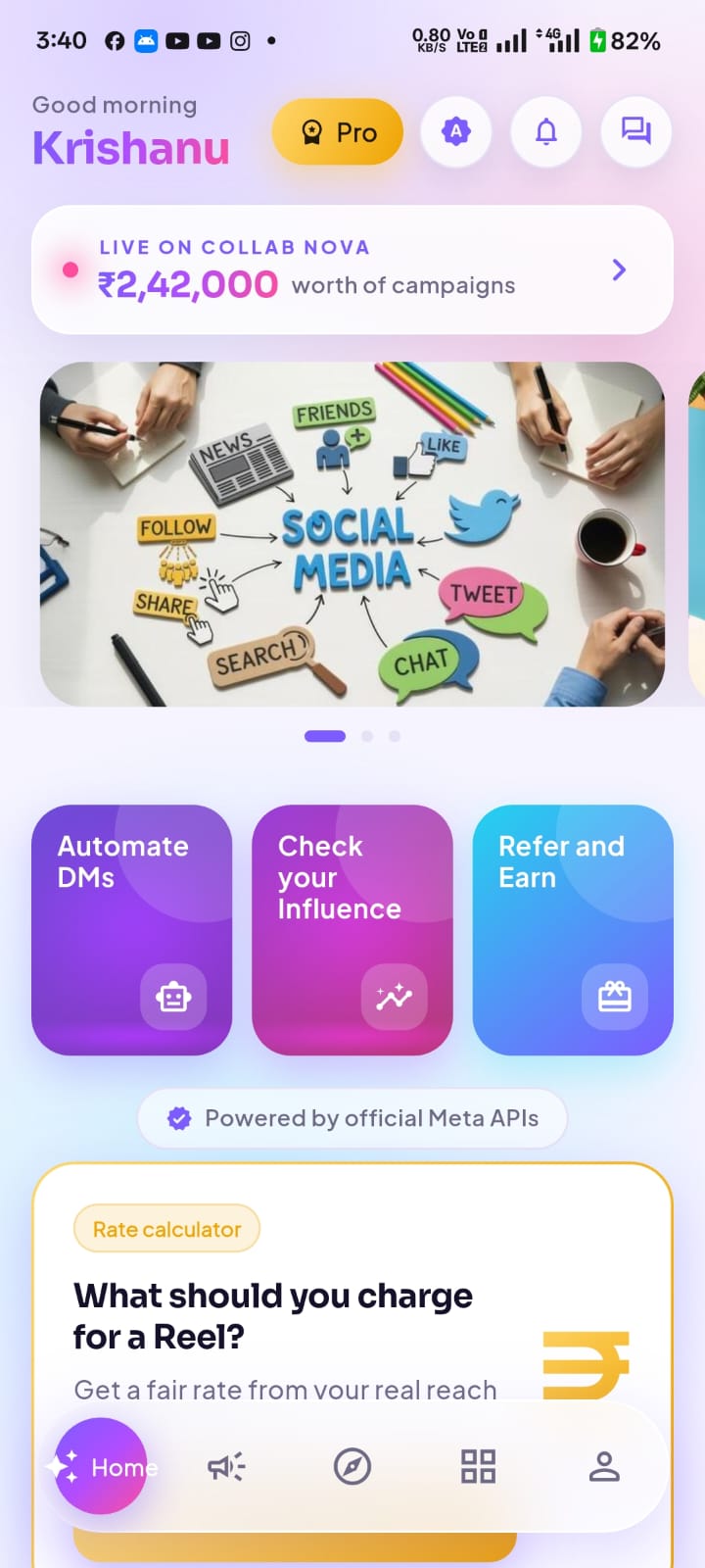 Collab Nova app home screen